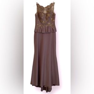 Elegant “MONTAGE” by Mon Cheri Evening gown size 10 in Mocha.